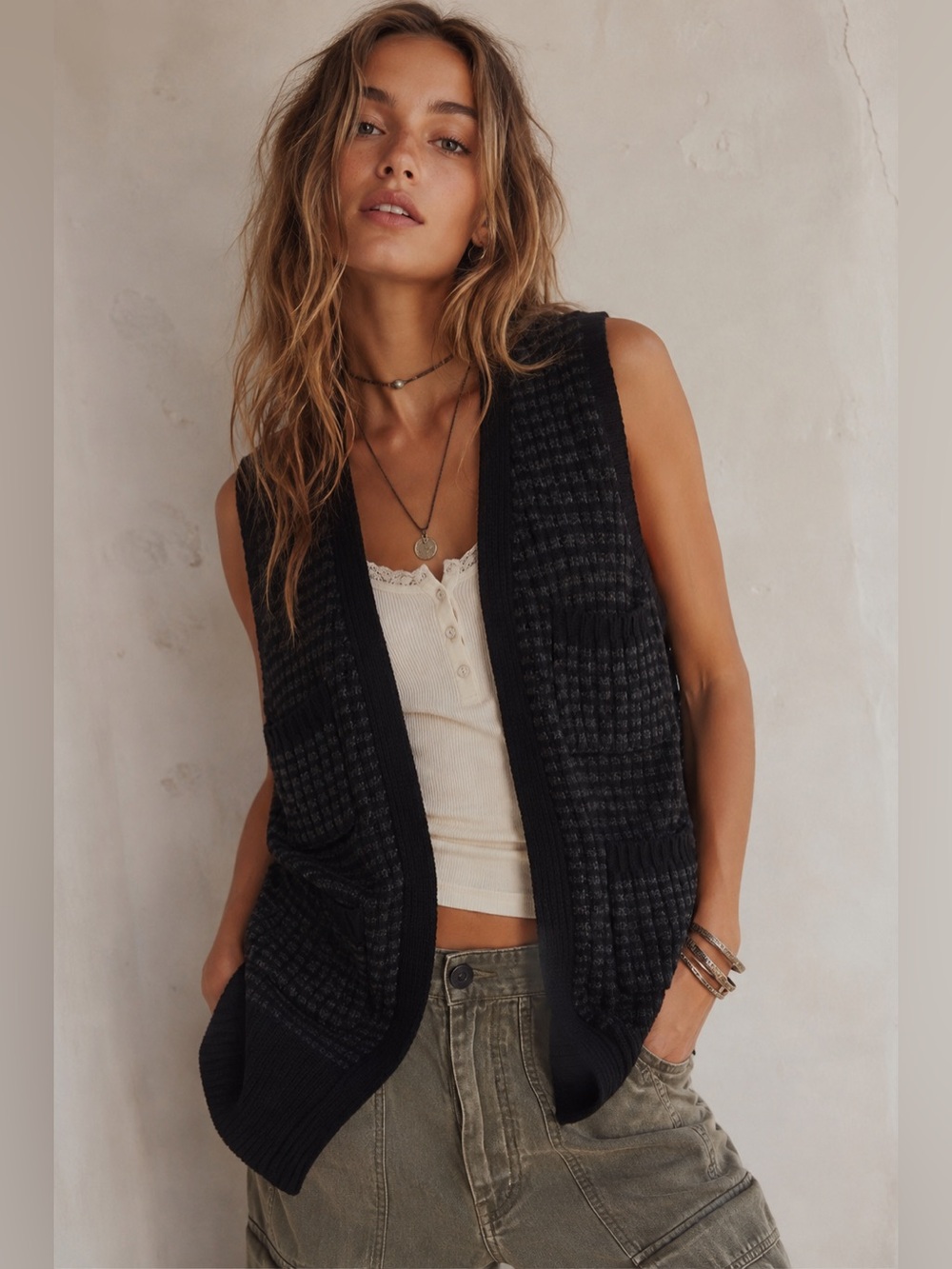Madewell Wallace Vintage houndstooth open vest